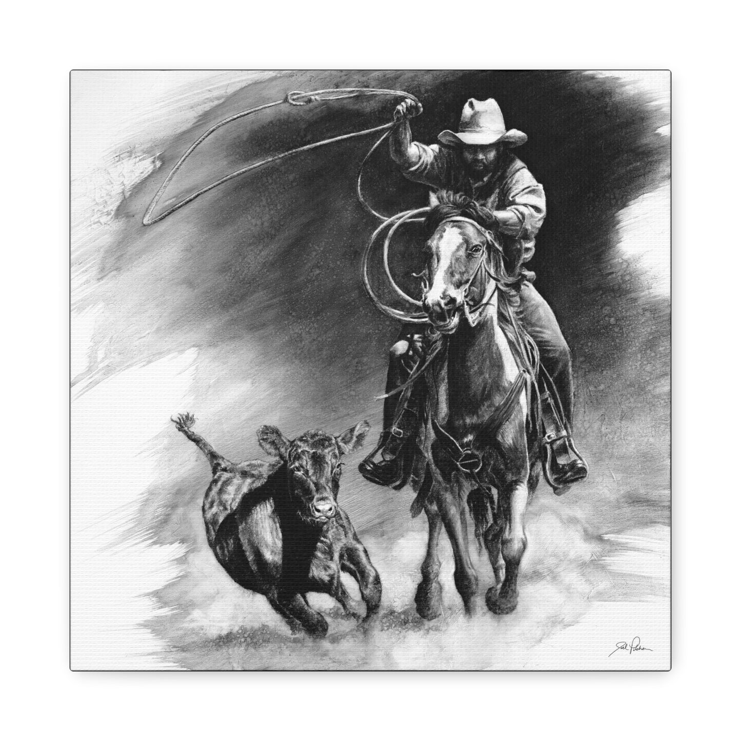 "Calf Roping" Stretched Canvas