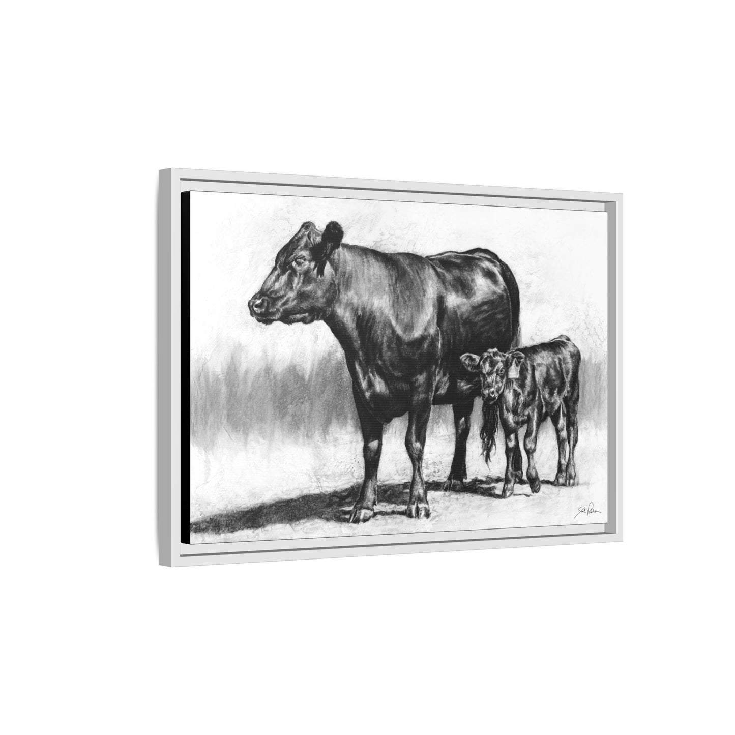 "Mama Cow & Calf" Framed Canvas