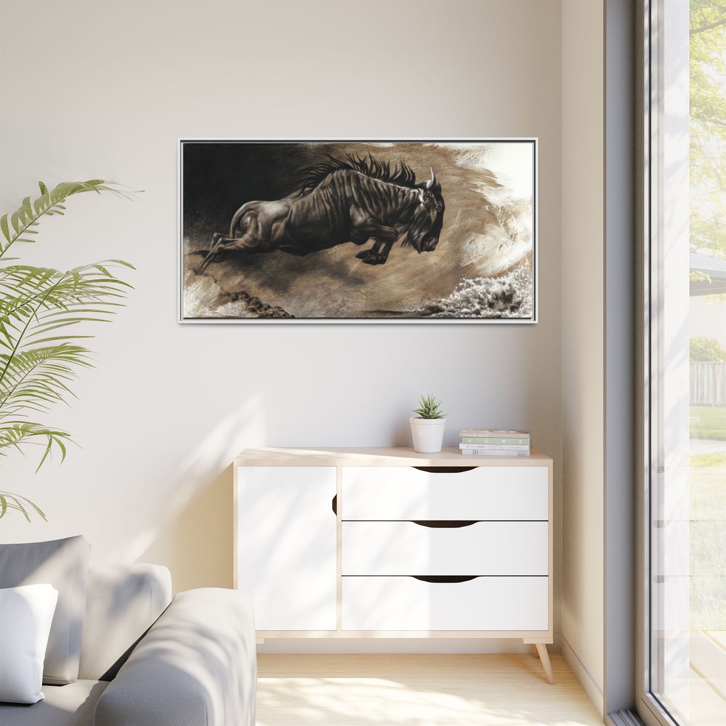 "Wildebeest" Framed Canvas