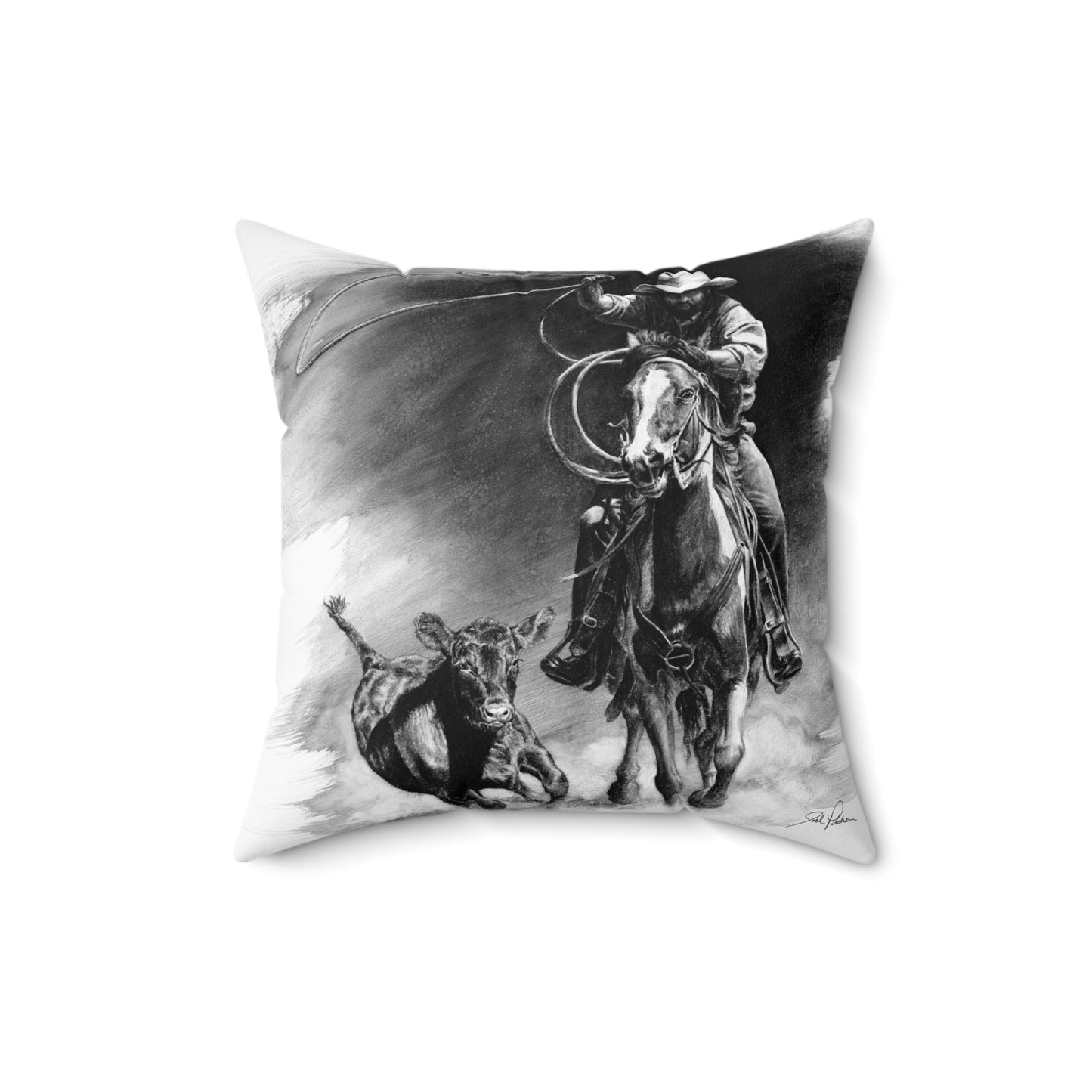 "Calf Roping" Square Pillow.