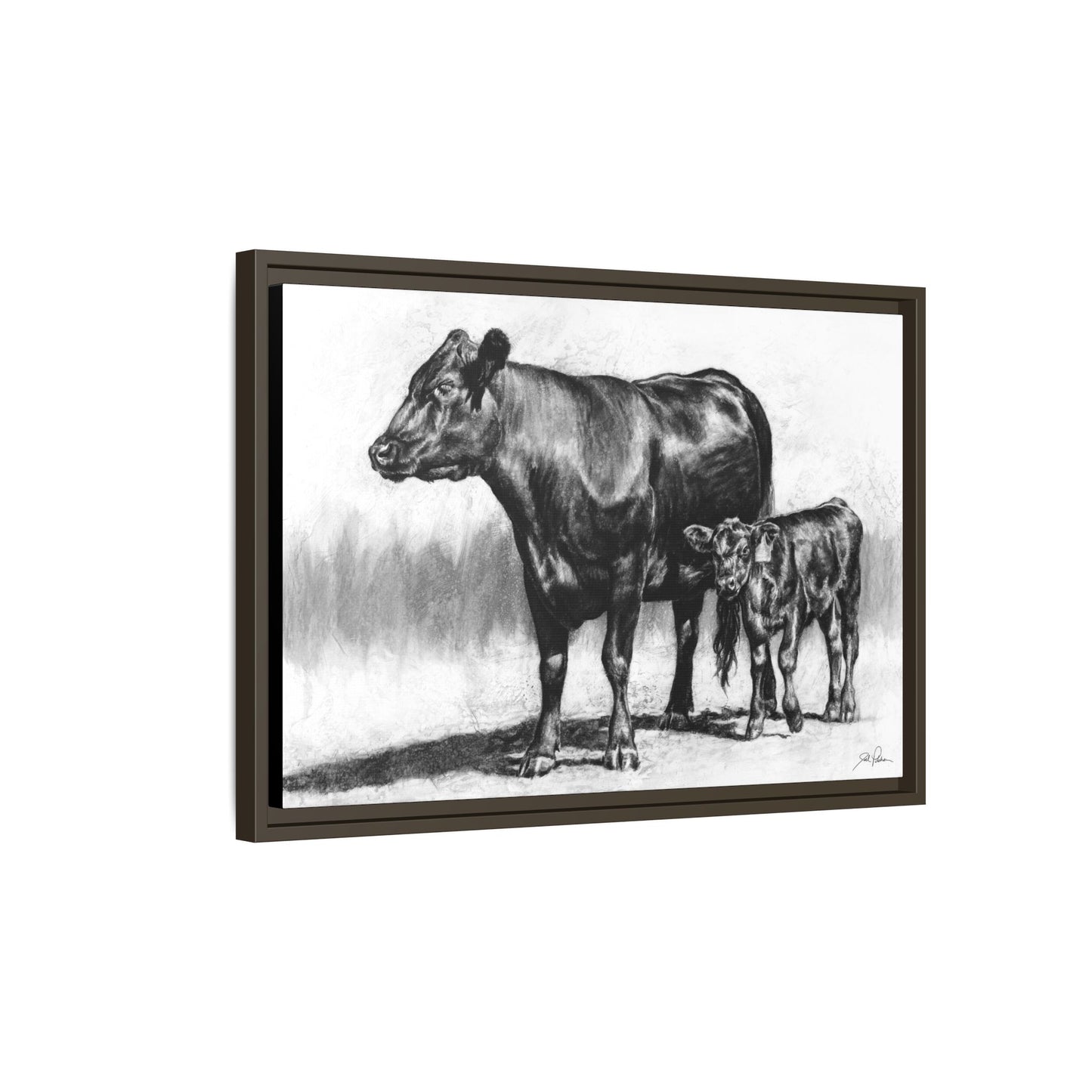 "Mama Cow & Calf" Framed Canvas