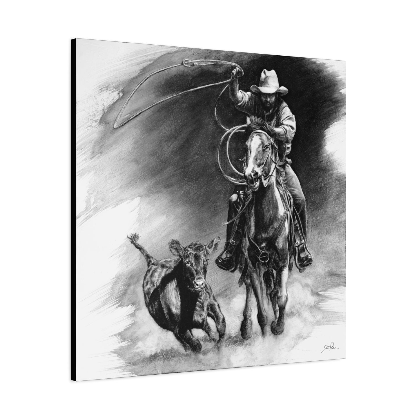 "Calf Roping" Stretched Canvas