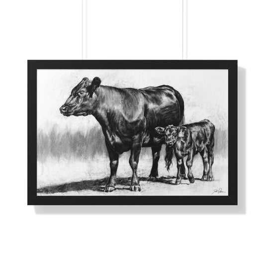 "Mama Cow & Calf" Framed Paper Print