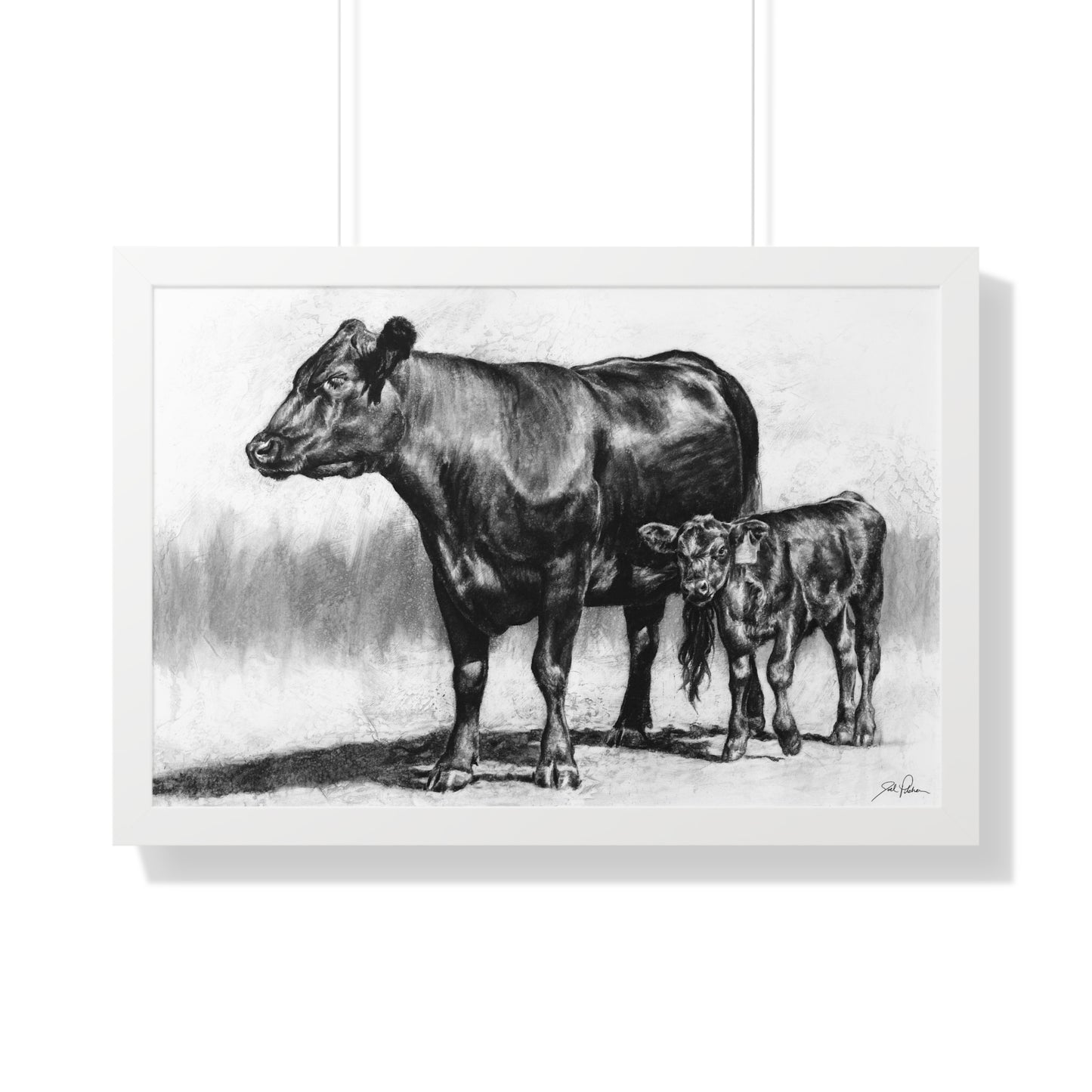 "Mama Cow & Calf" Framed Paper Print