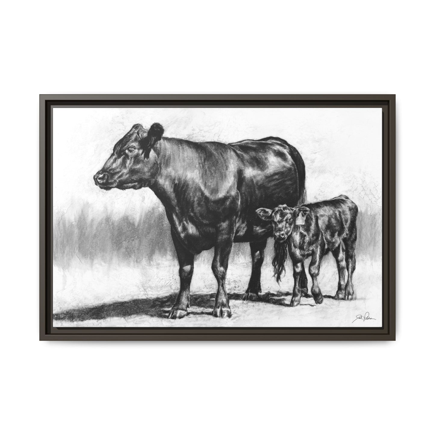 "Mama Cow & Calf" Framed Canvas