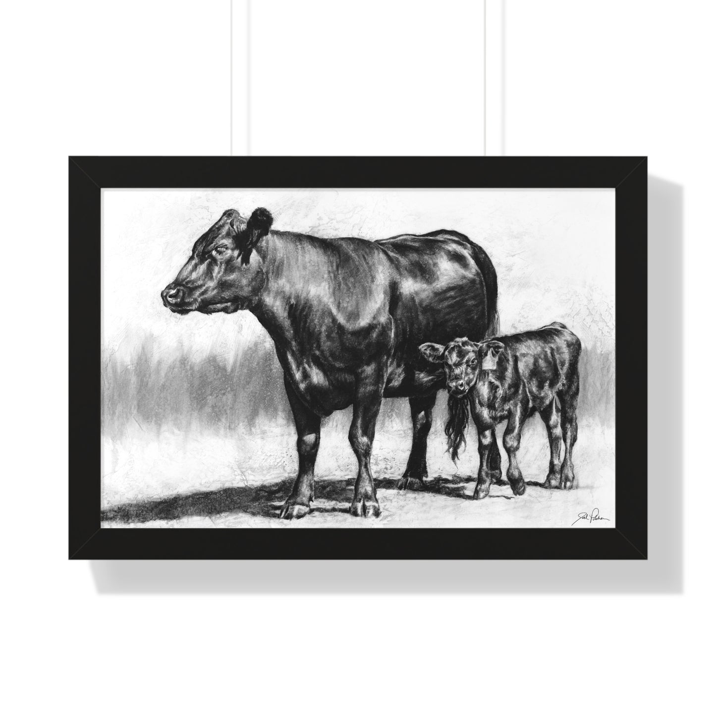 "Mama Cow & Calf" Framed Paper Print