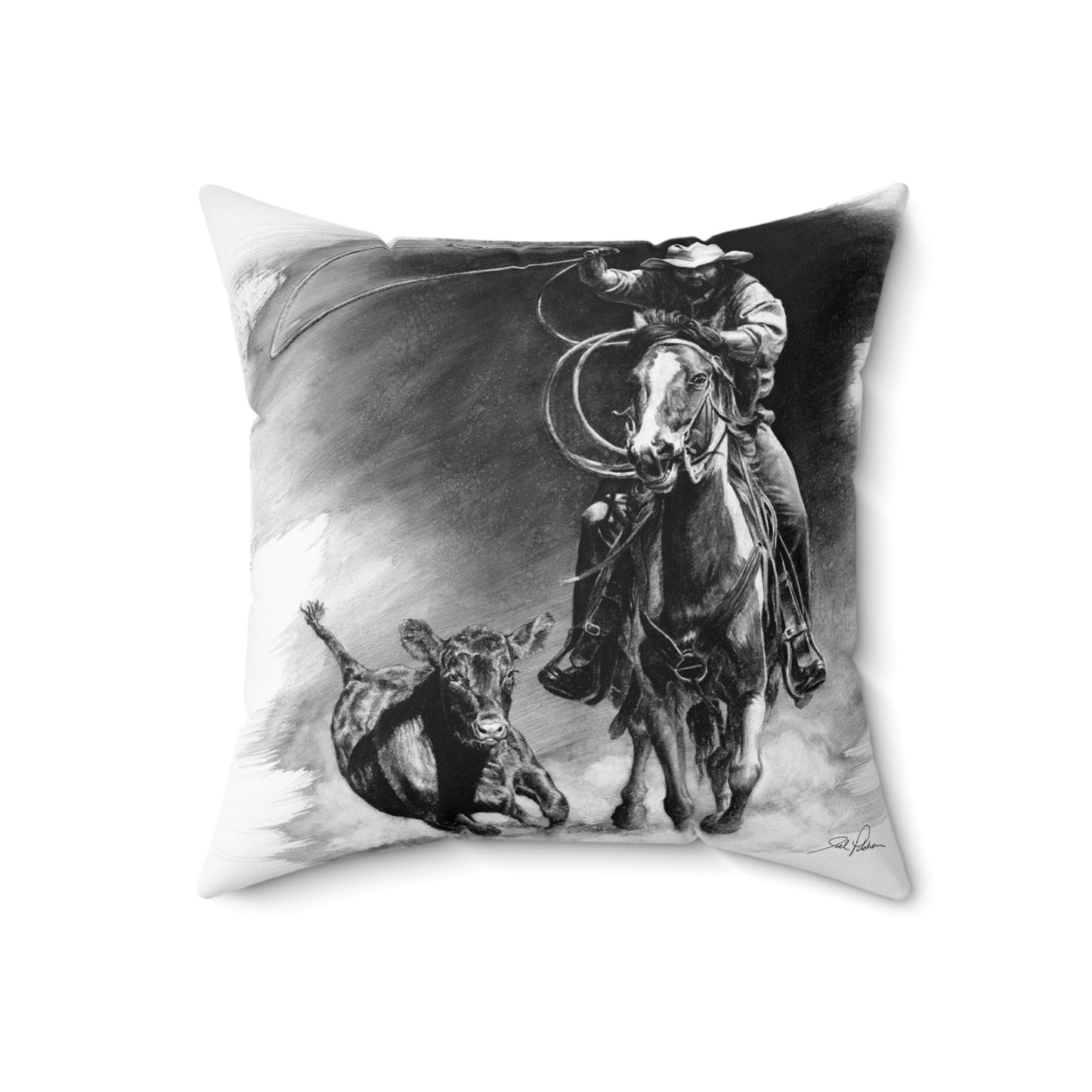 "Calf Roping" Square Pillow.