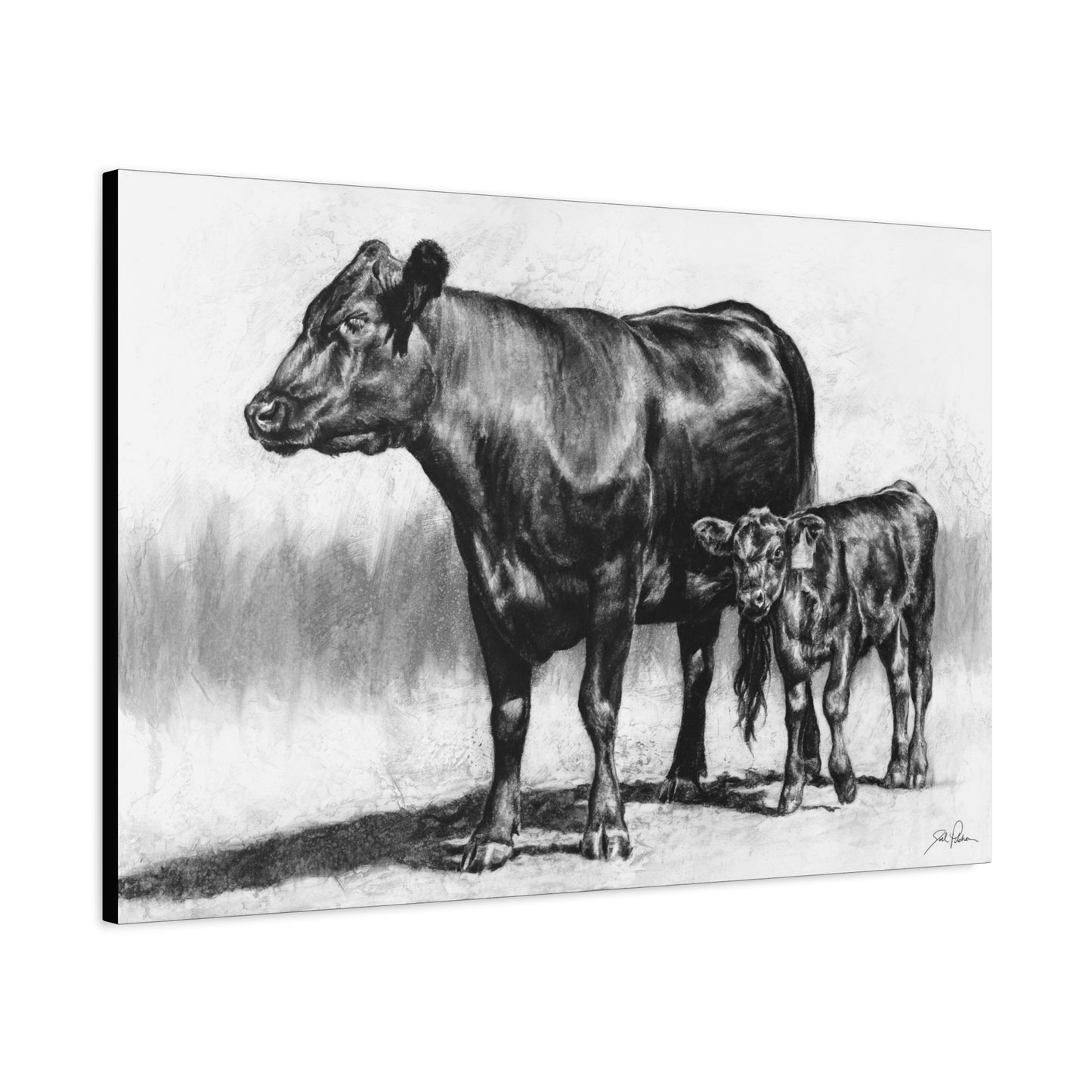 "Mama Cow & Calf" Stretched Canvas