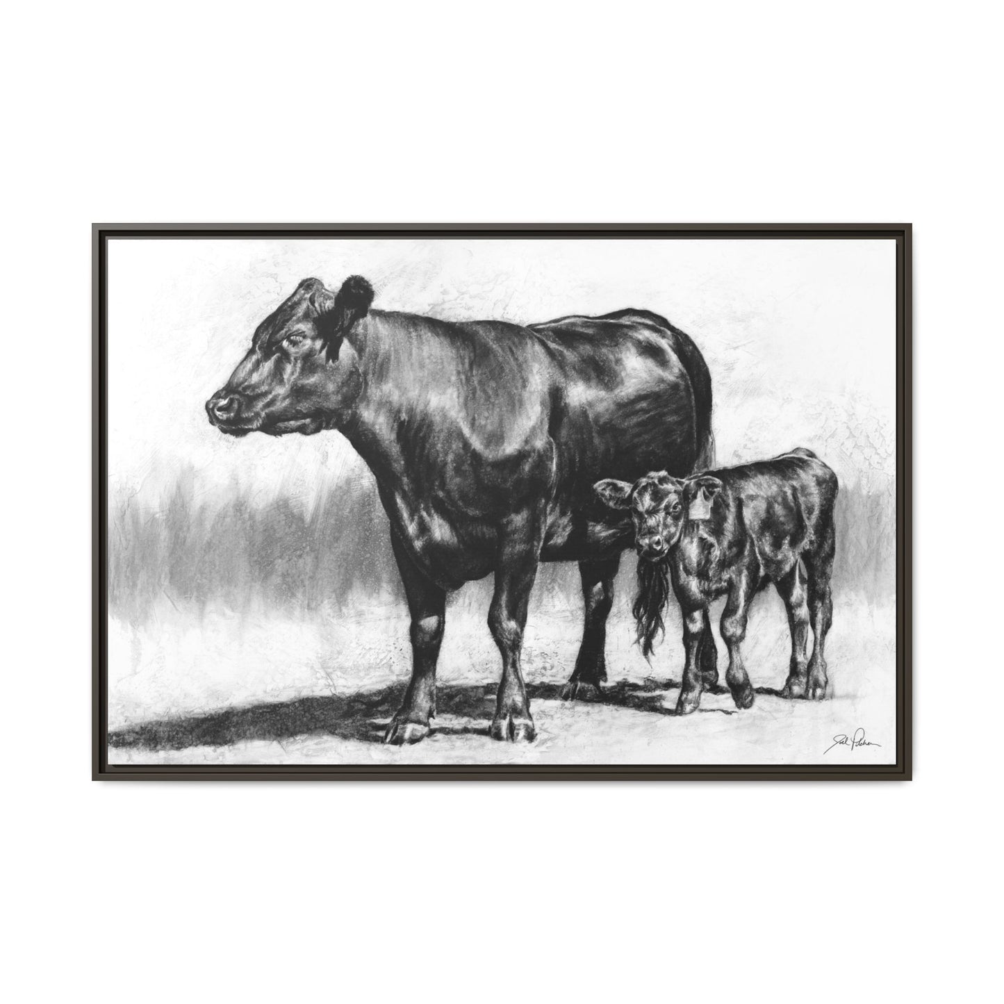"Mama Cow & Calf" Framed Canvas