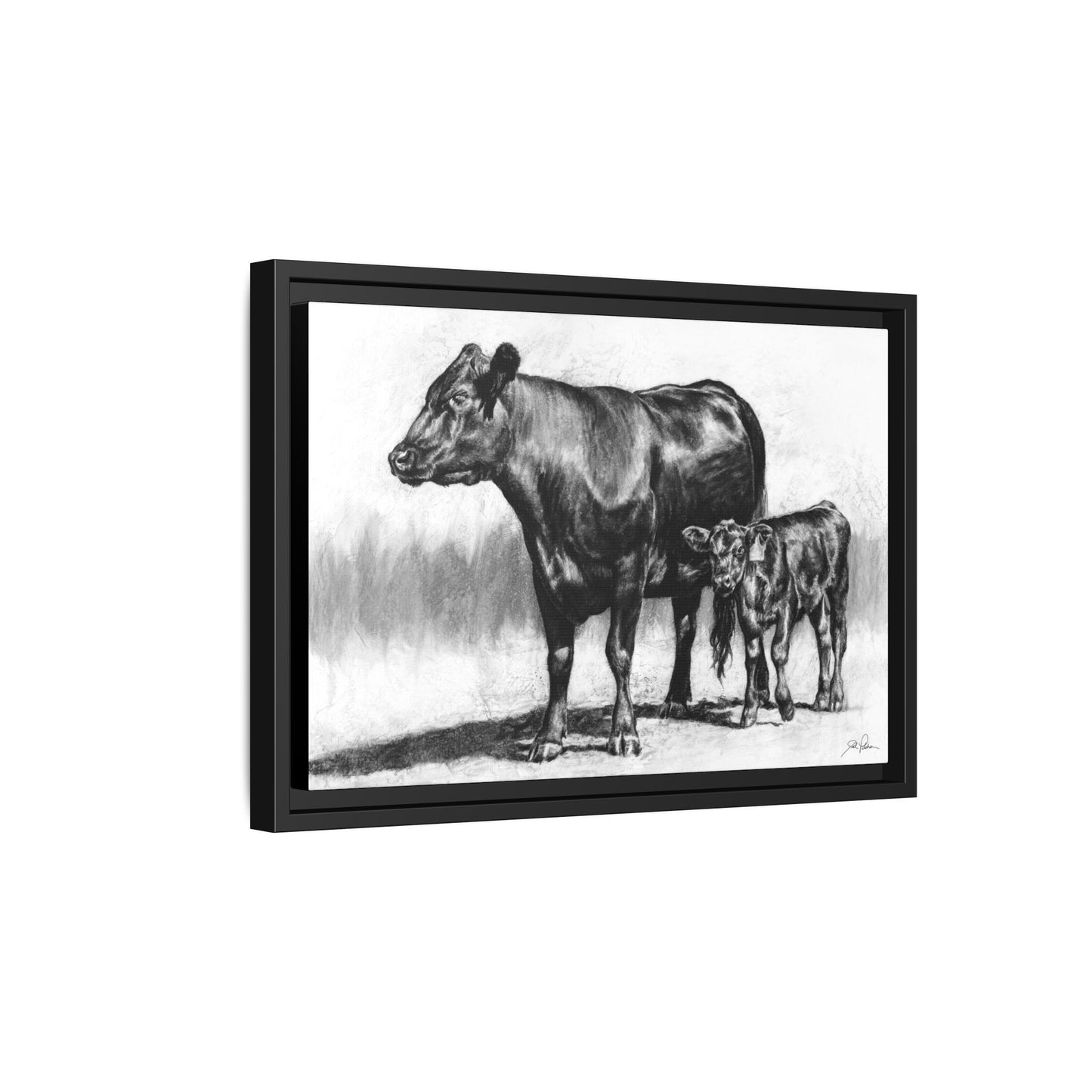 "Mama Cow & Calf" Framed Canvas