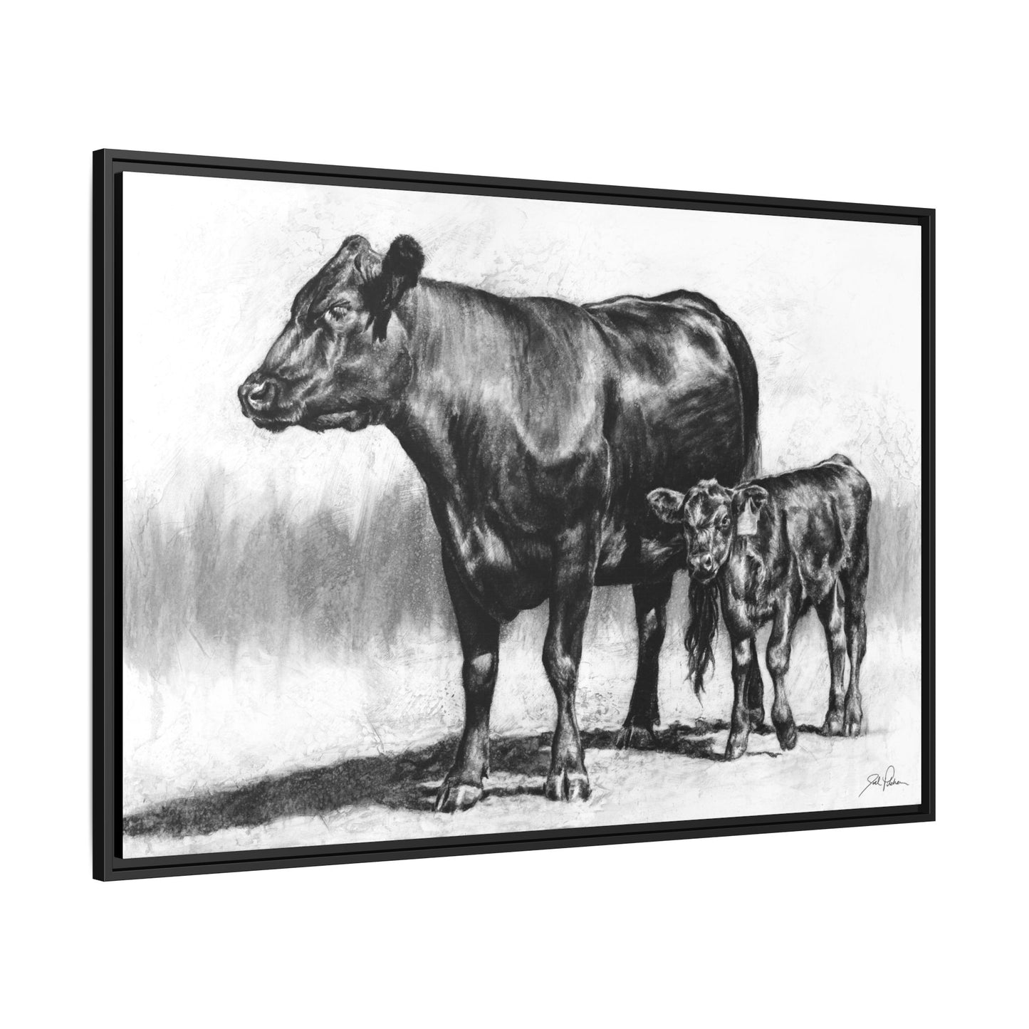 "Mama Cow & Calf" Framed Canvas
