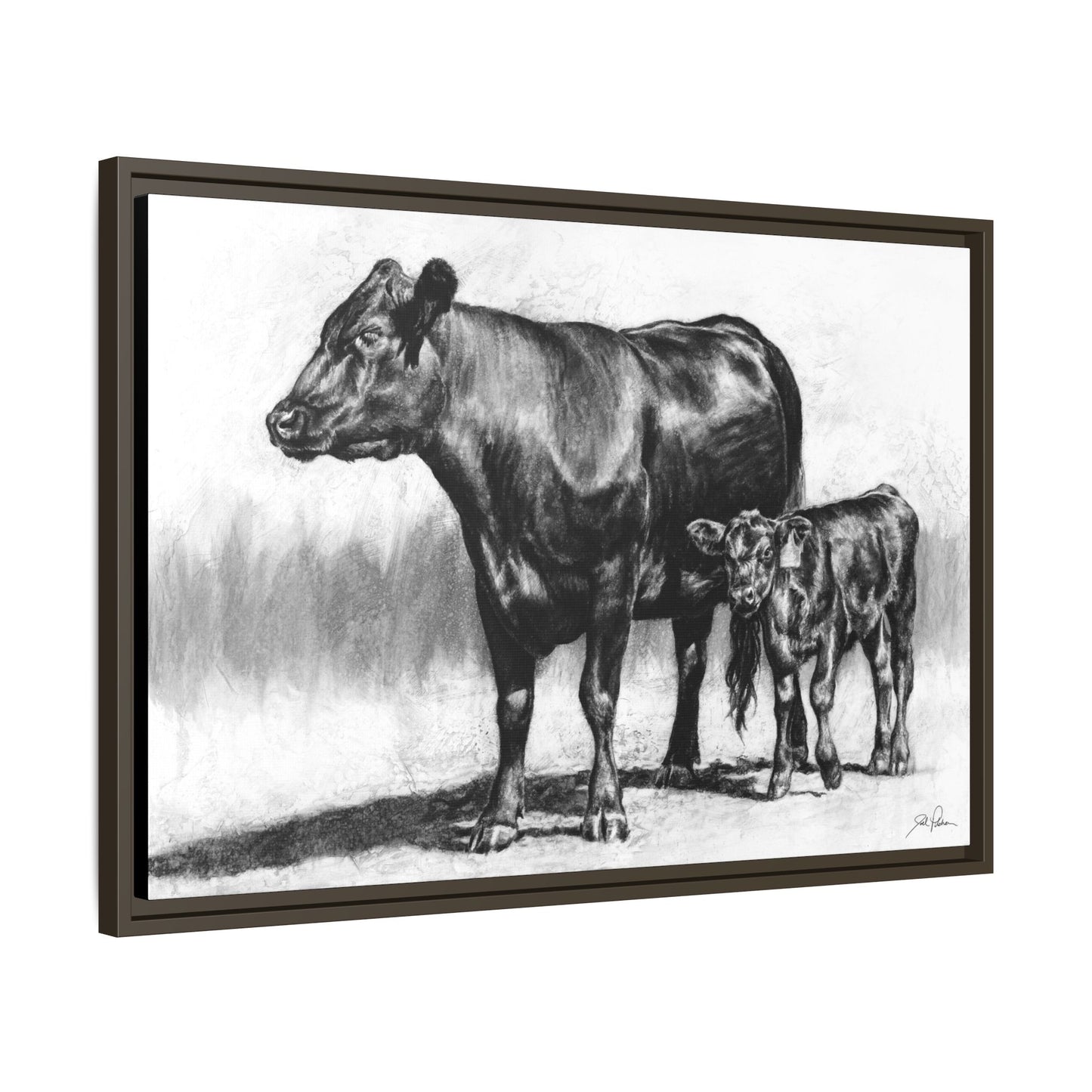 "Mama Cow & Calf" Framed Canvas