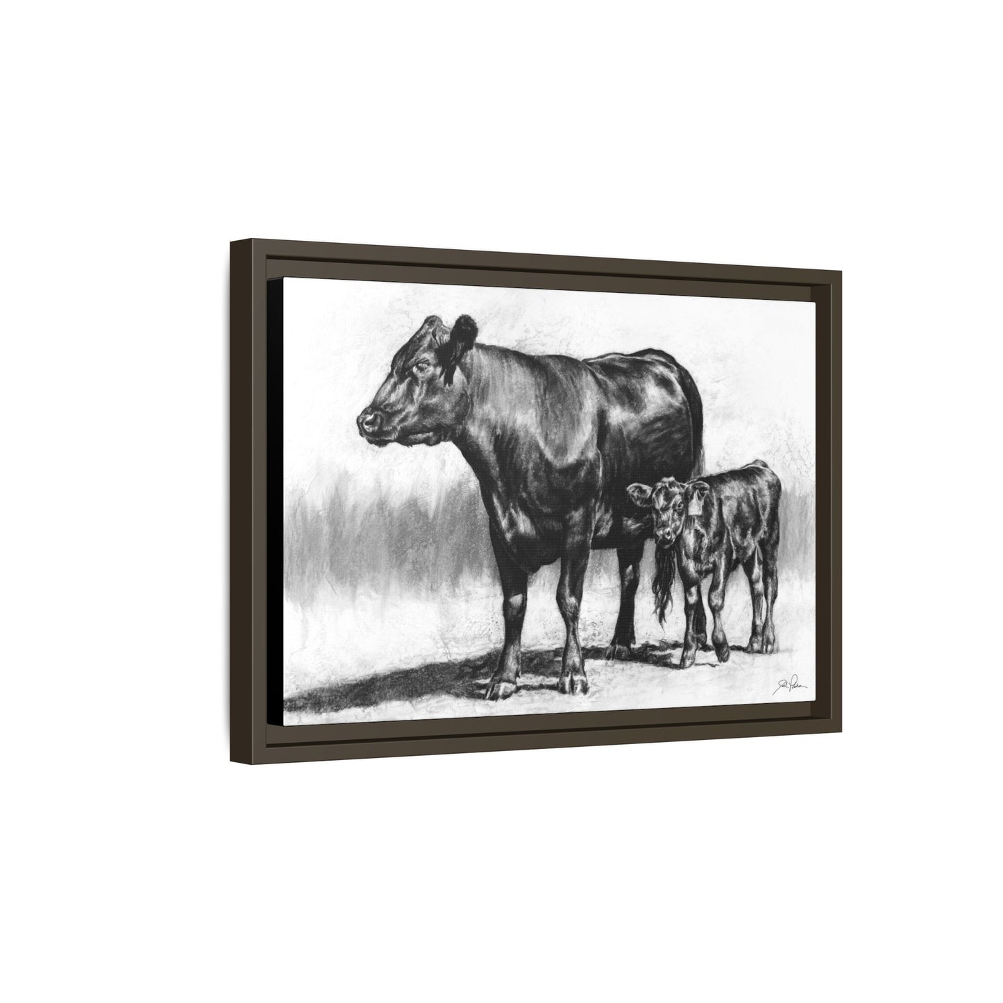"Mama Cow & Calf" Framed Canvas