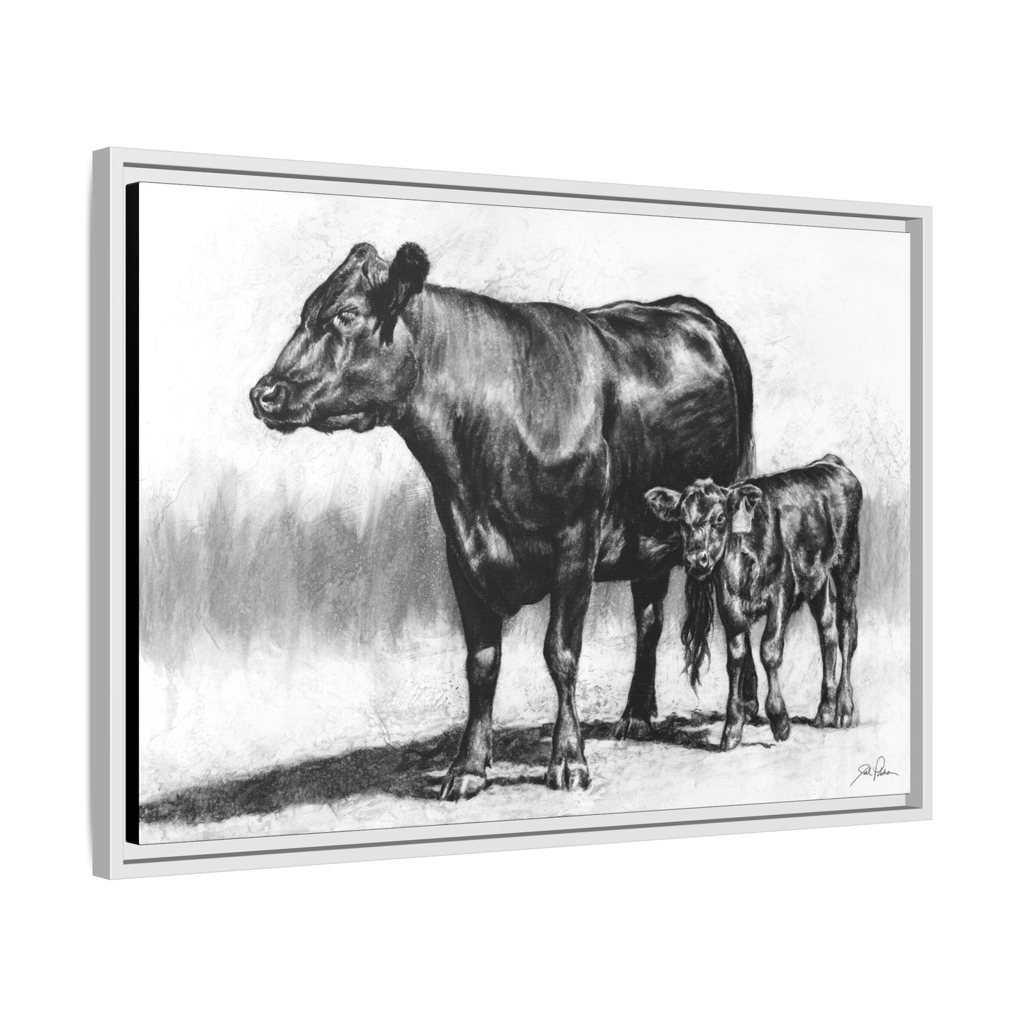 "Mama Cow & Calf" Framed Canvas