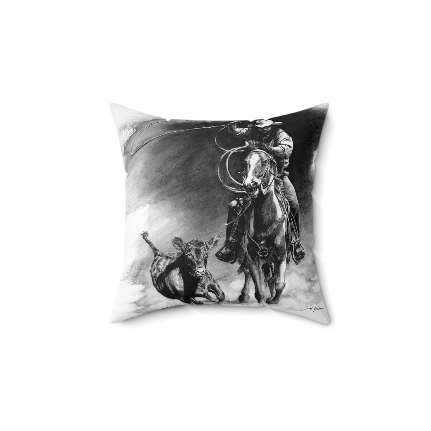 "Calf Roping" Square Pillow.
