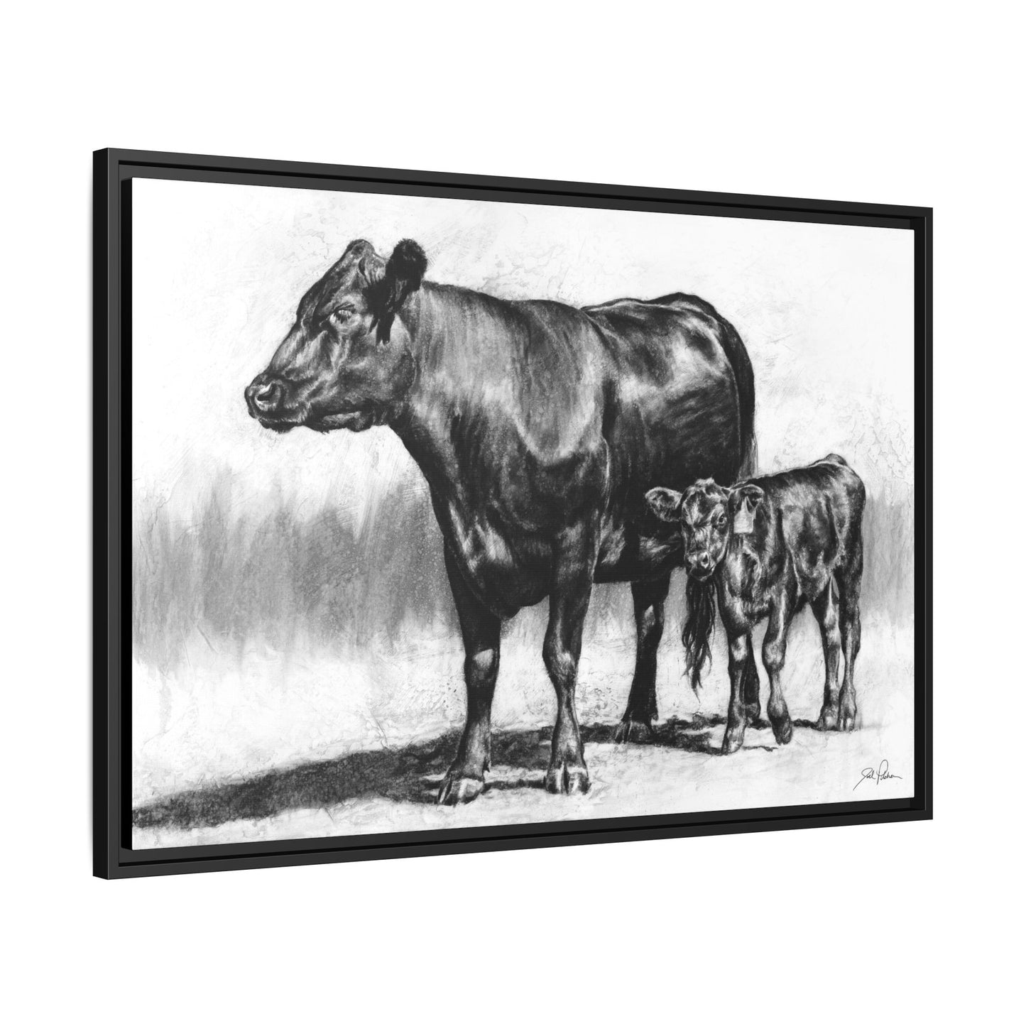 "Mama Cow & Calf" Framed Canvas