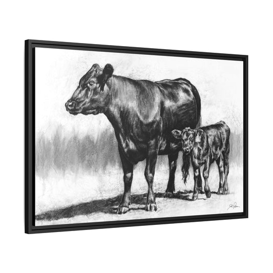 "Mama Cow & Calf" Framed Canvas