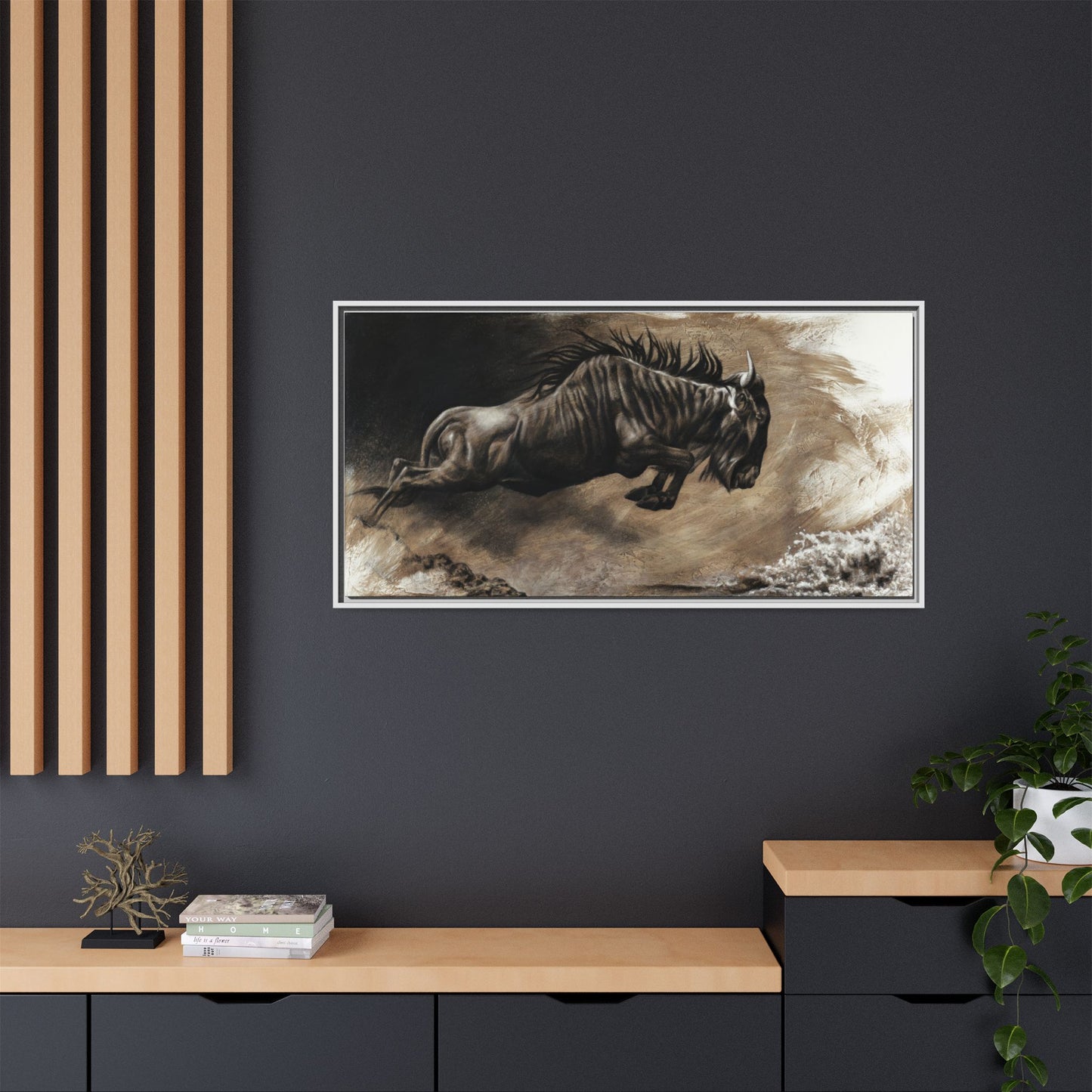 "Wildebeest" Framed Canvas