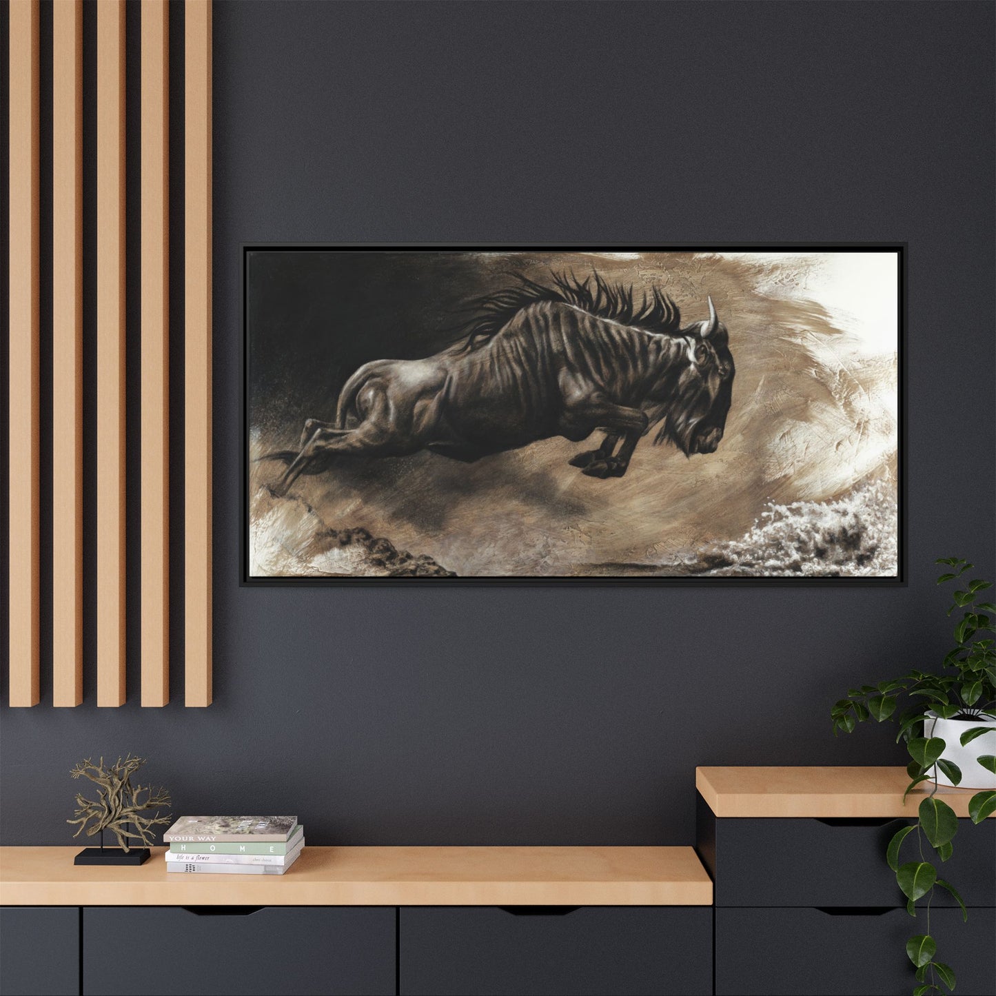 "Wildebeest" Framed Canvas