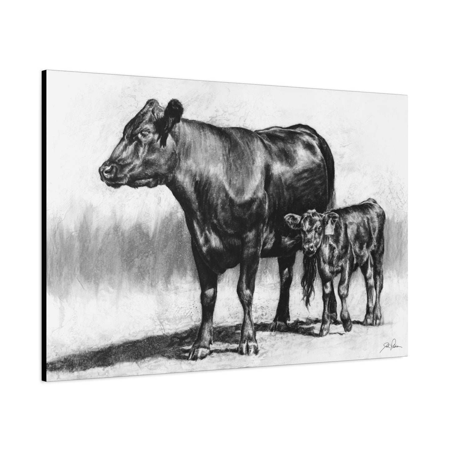 "Mama Cow & Calf" Stretched Canvas