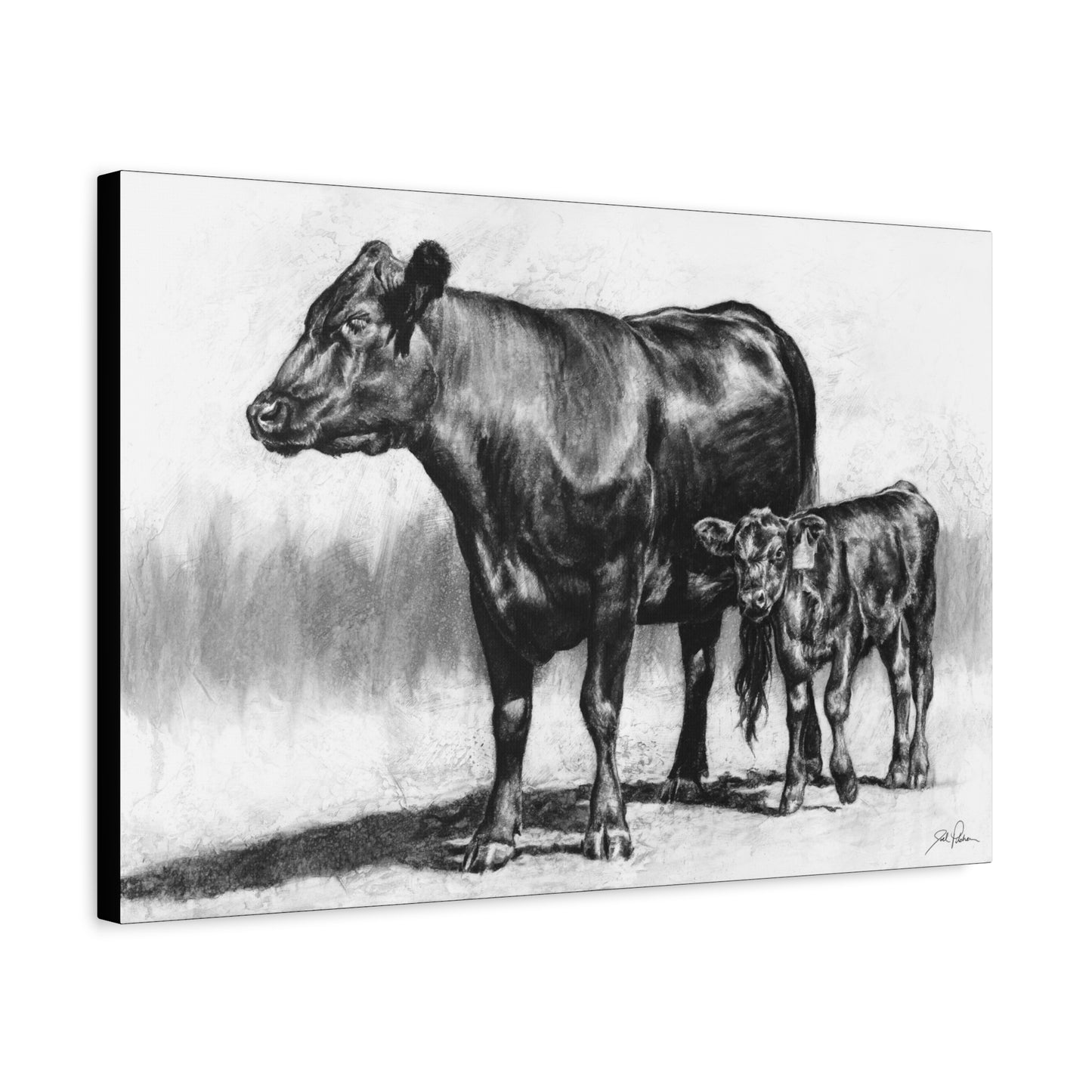 "Mama Cow & Calf" Stretched Canvas