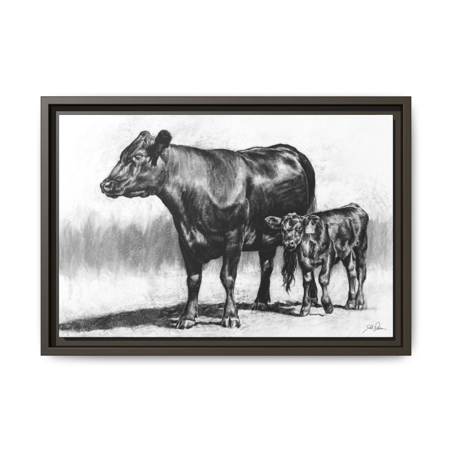 "Mama Cow & Calf" Framed Canvas