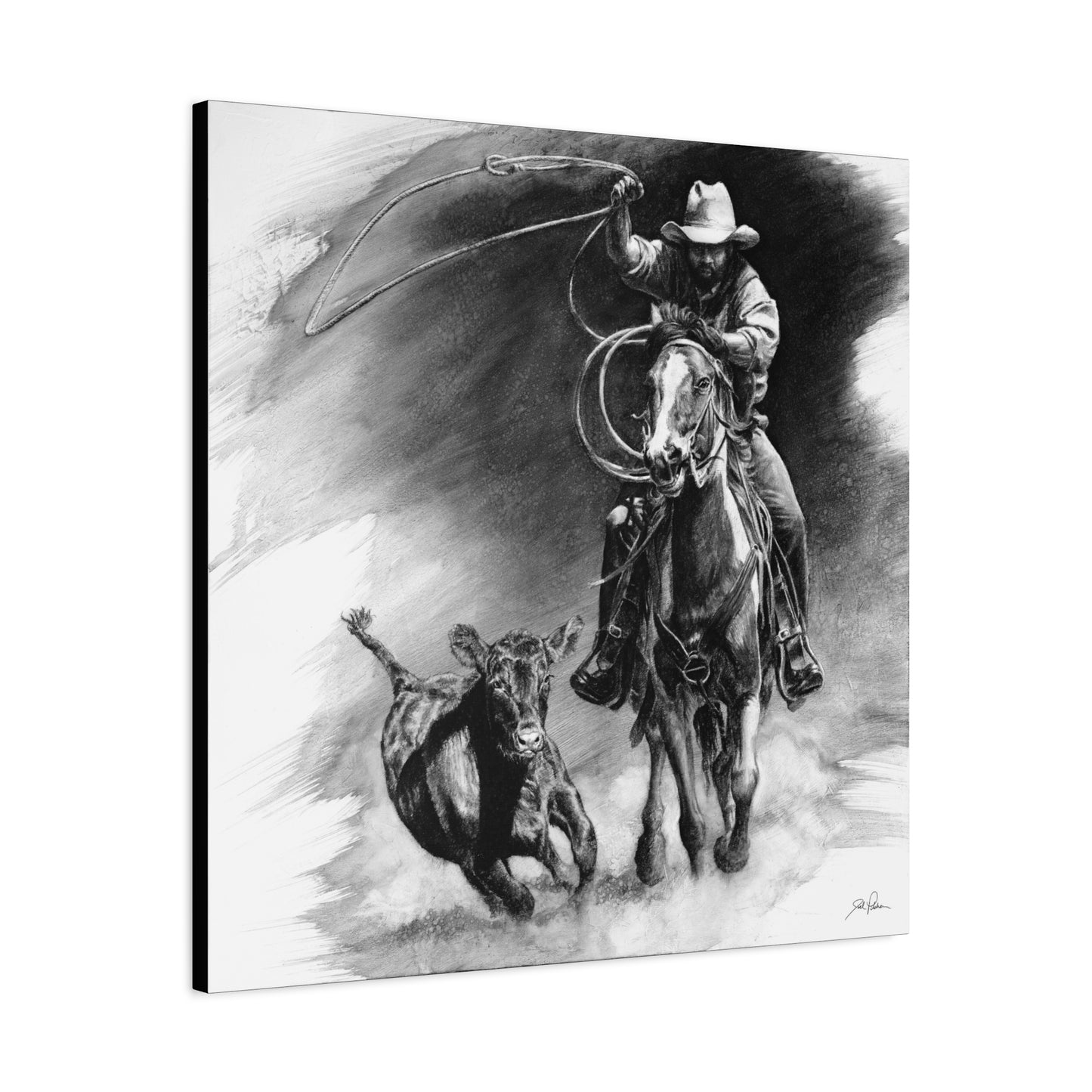 "Calf Roping" Stretched Canvas