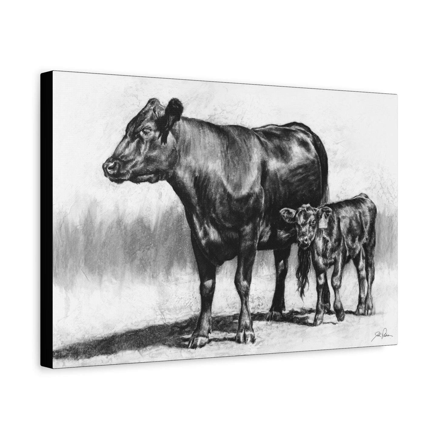 "Mama Cow & Calf" Stretched Canvas