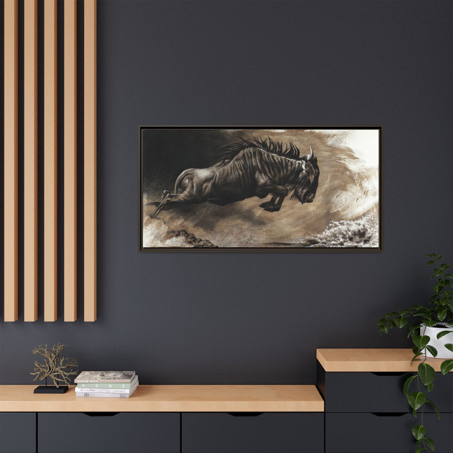 "Wildebeest" Framed Canvas