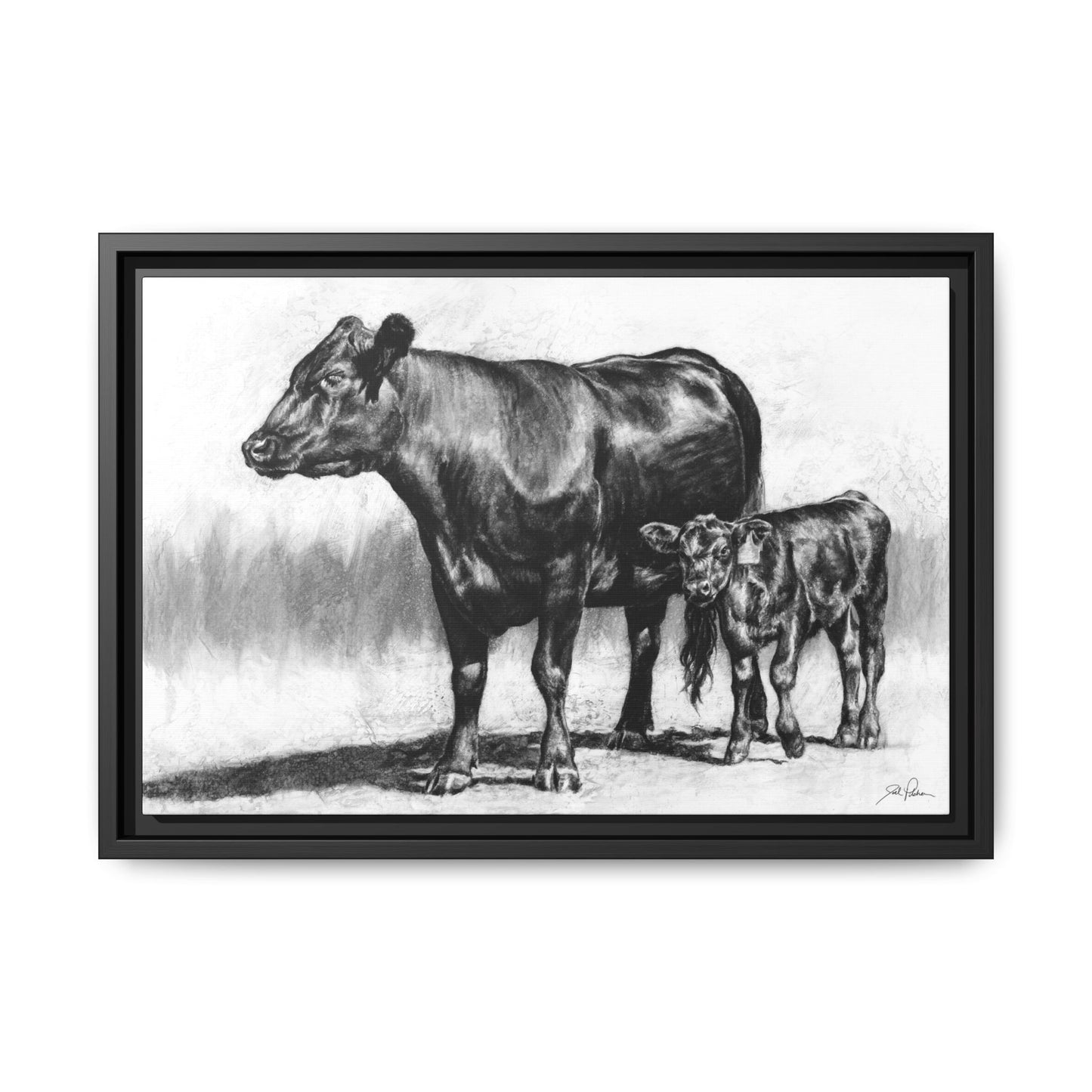 "Mama Cow & Calf" Framed Canvas