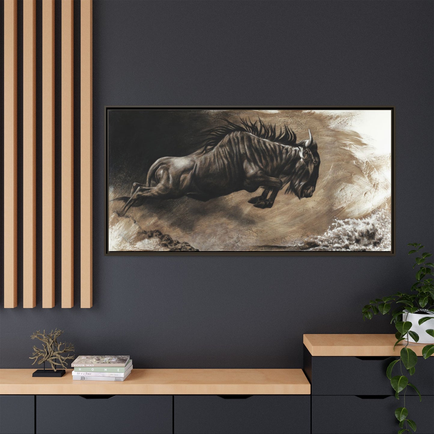 "Wildebeest" Framed Canvas