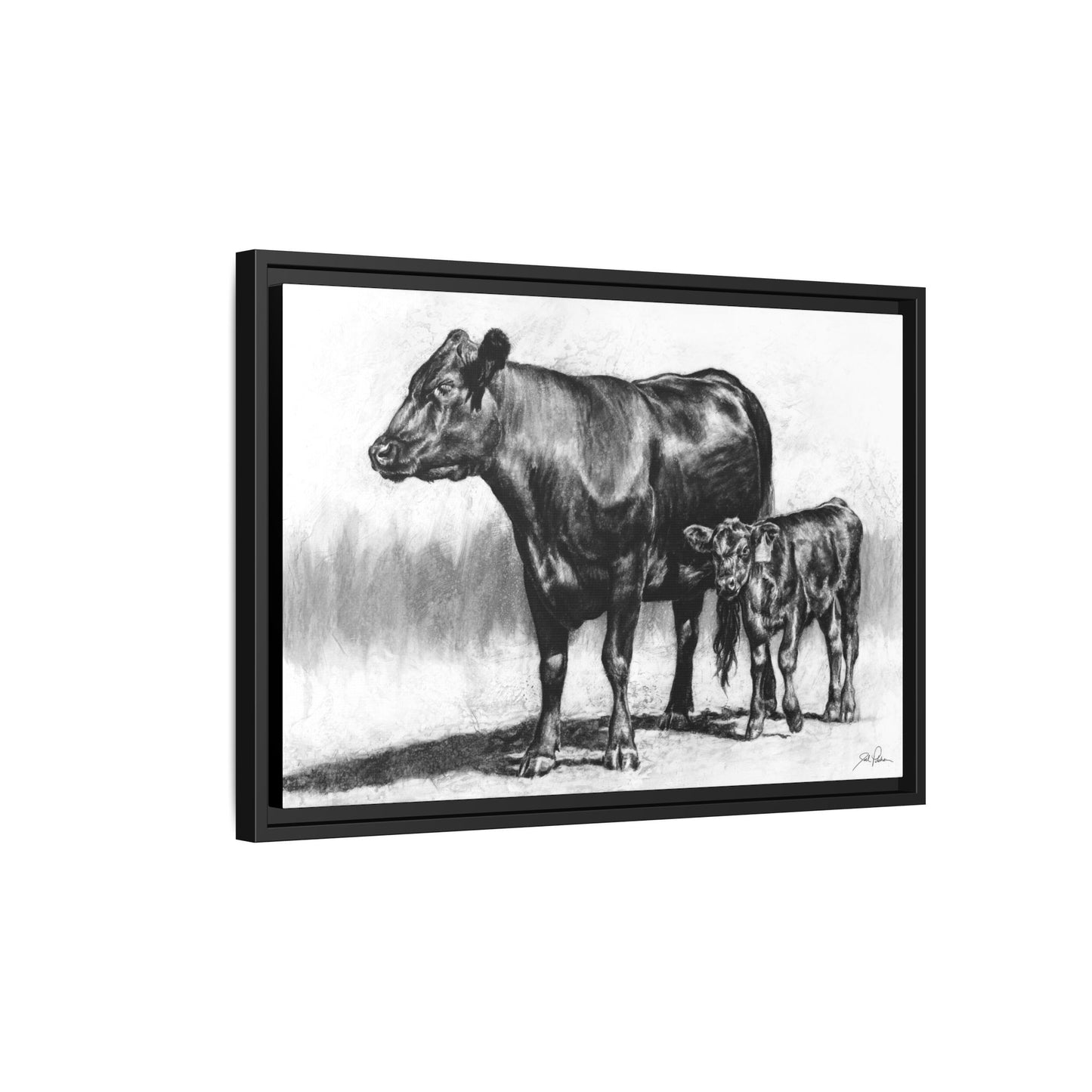 "Mama Cow & Calf" Framed Canvas