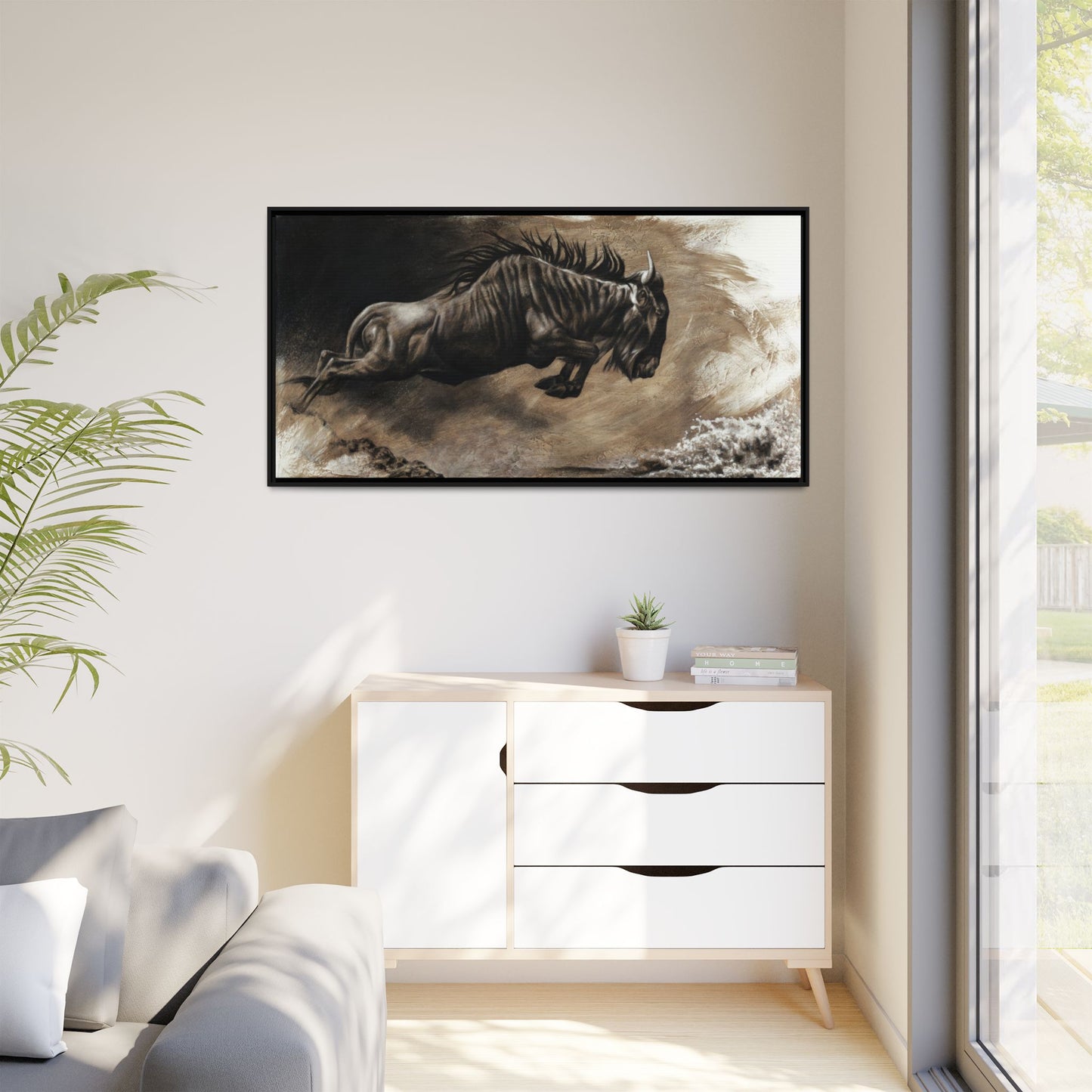 "Wildebeest" Framed Canvas