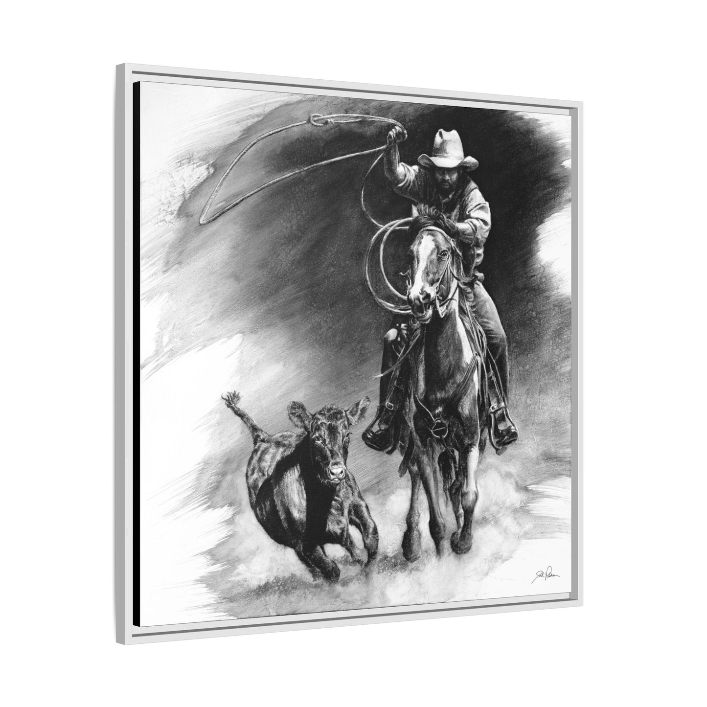 "Calf Roping" Framed Canvas