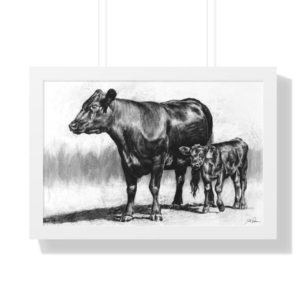 "Mama Cow & Calf" Framed Paper Print