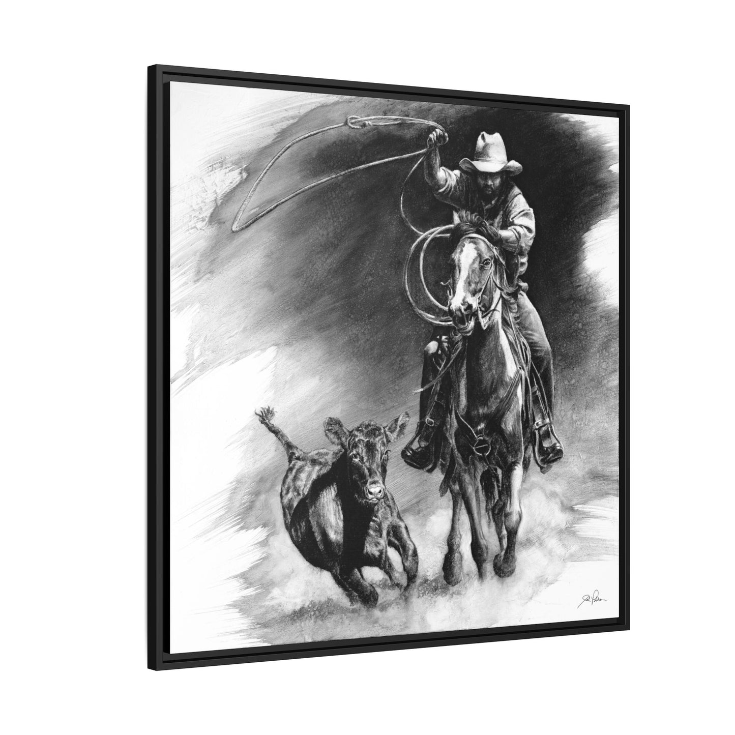 "Calf Roping" Framed Canvas