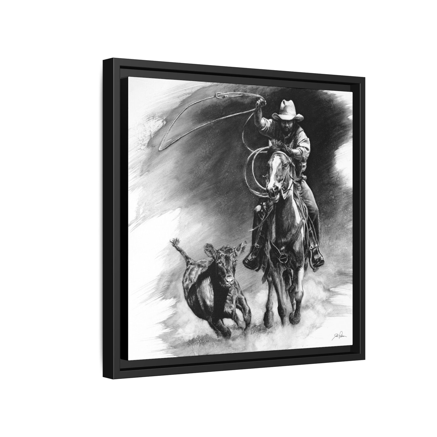 "Calf Roping" Framed Canvas