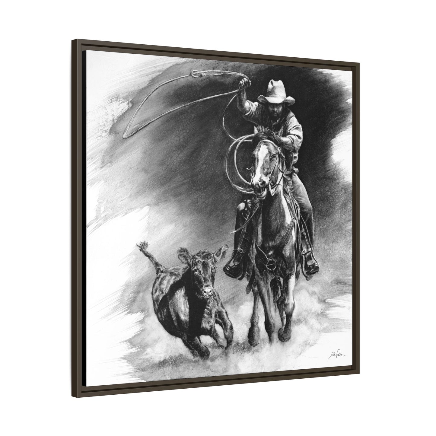 "Calf Roping" Framed Canvas