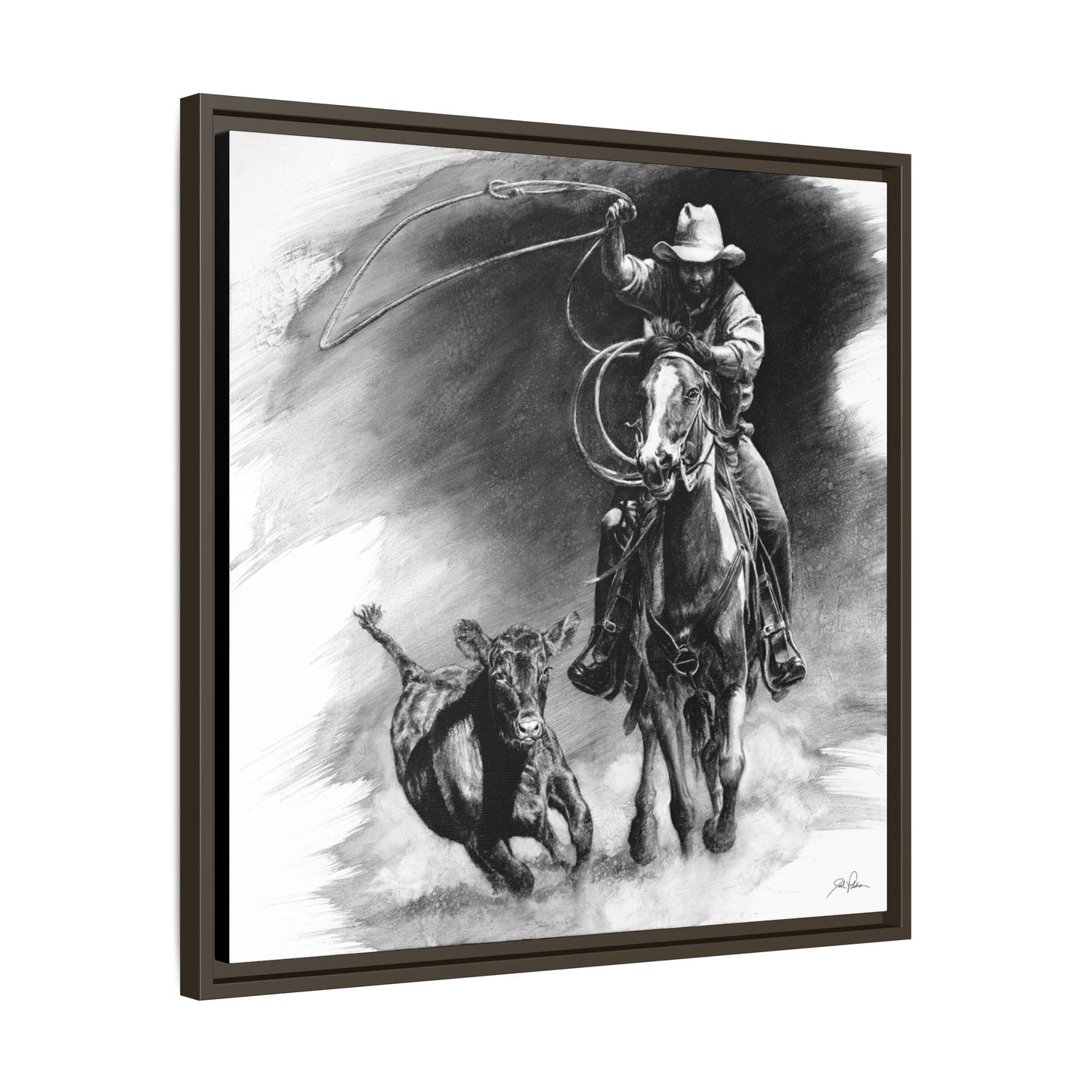 "Calf Roping" Framed Canvas