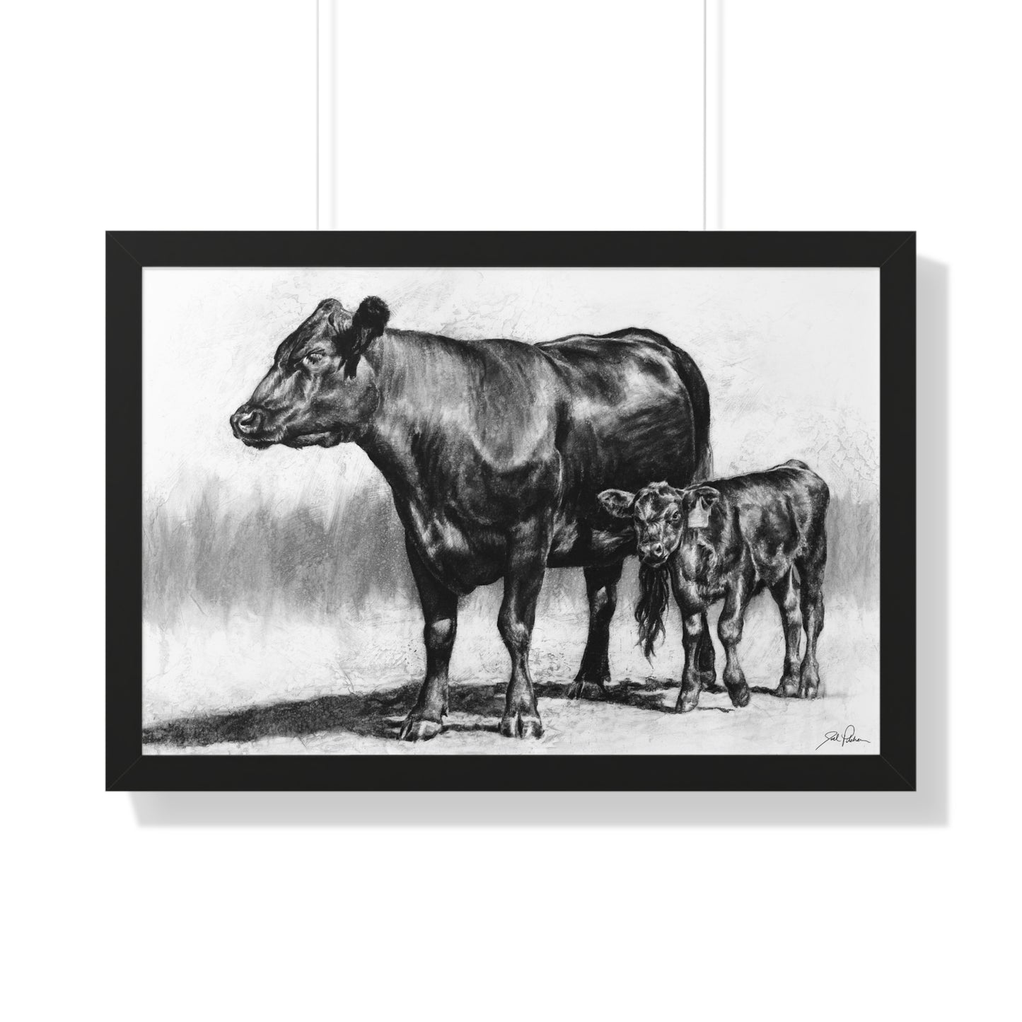 "Mama Cow & Calf" Framed Paper Print