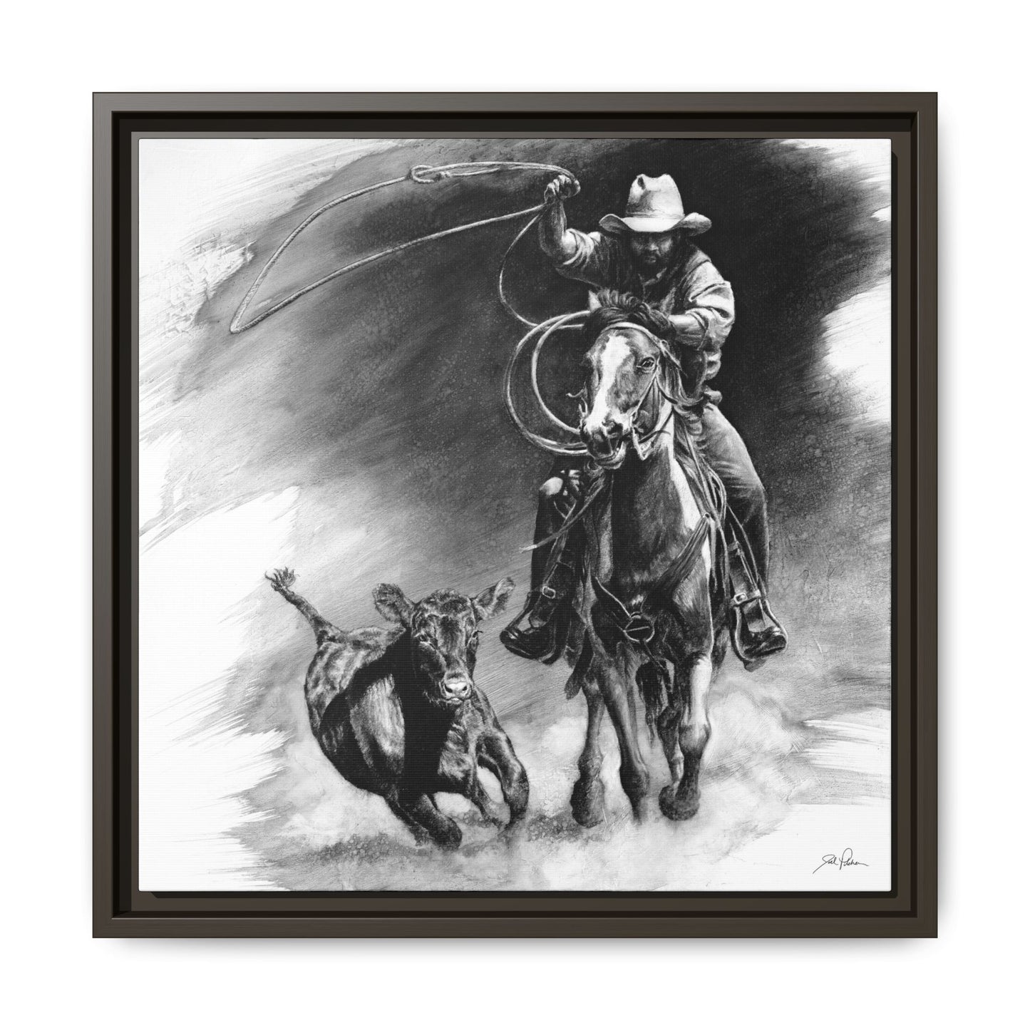 "Calf Roping" Framed Canvas