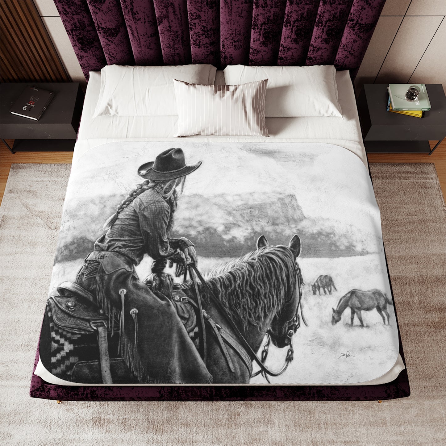 "Bridles and Braids" Sherpa Blanket.