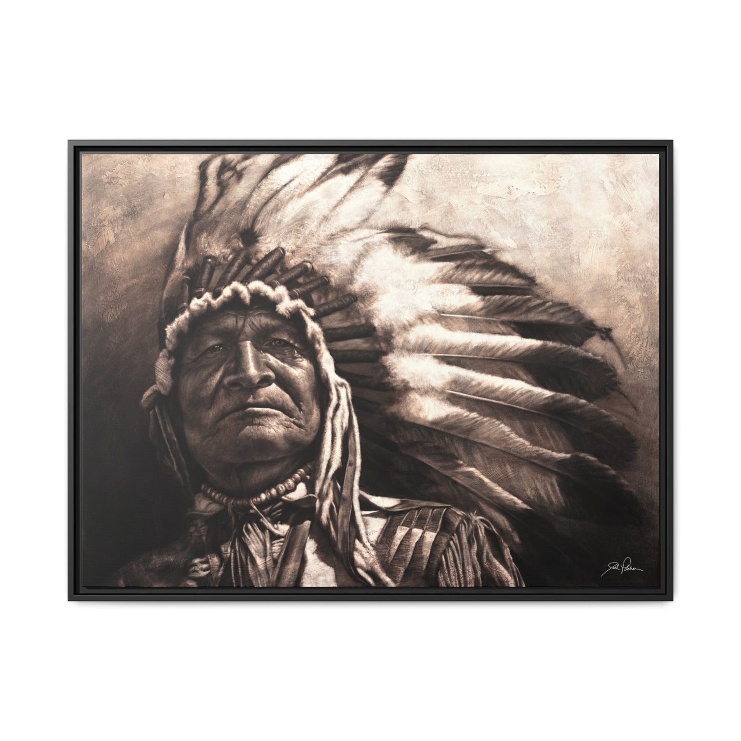 "Sitting Bear" Framed Canvas