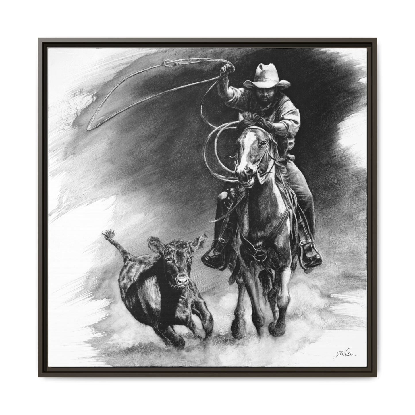 "Calf Roping" Framed Canvas