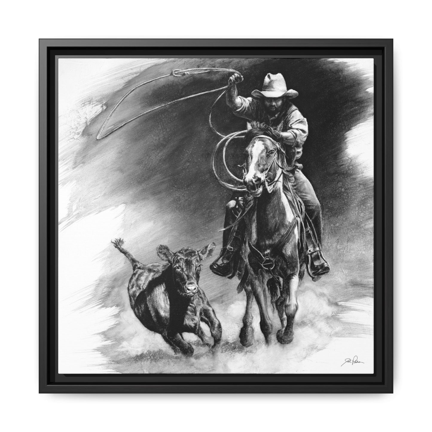 "Calf Roping" Framed Canvas
