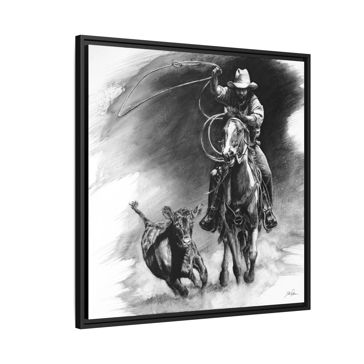 "Calf Roping" Framed Canvas