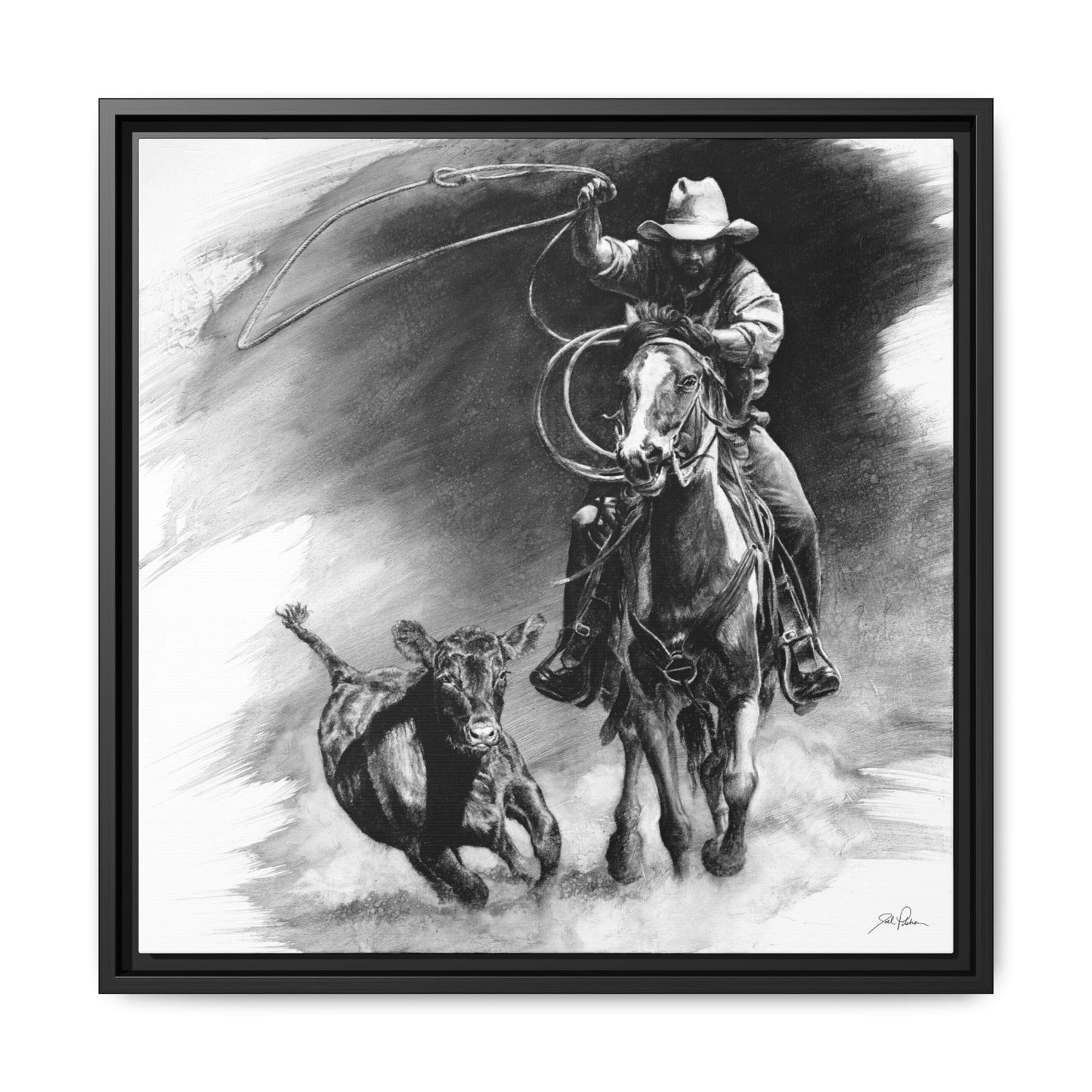 "Calf Roping" Framed Canvas