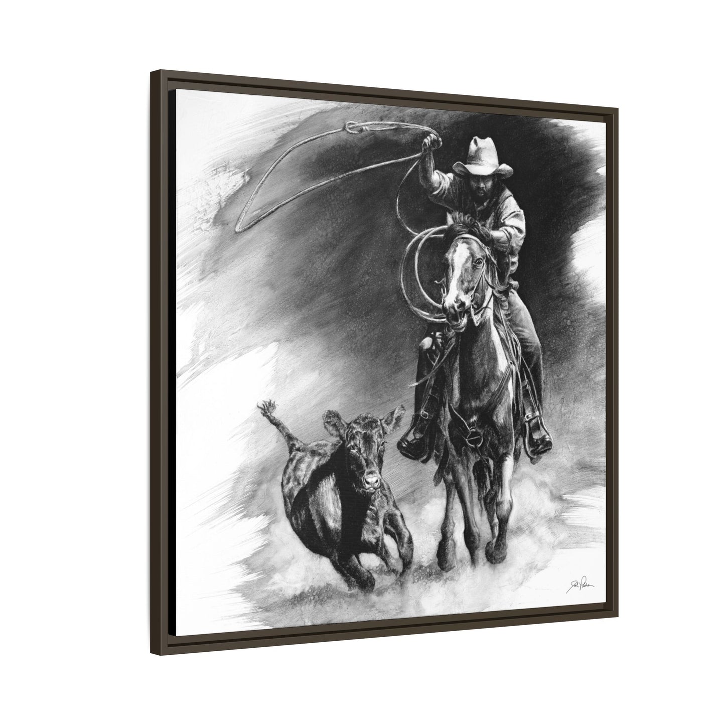"Calf Roping" Framed Canvas