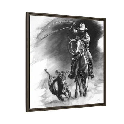 "Calf Roping" Framed Canvas
