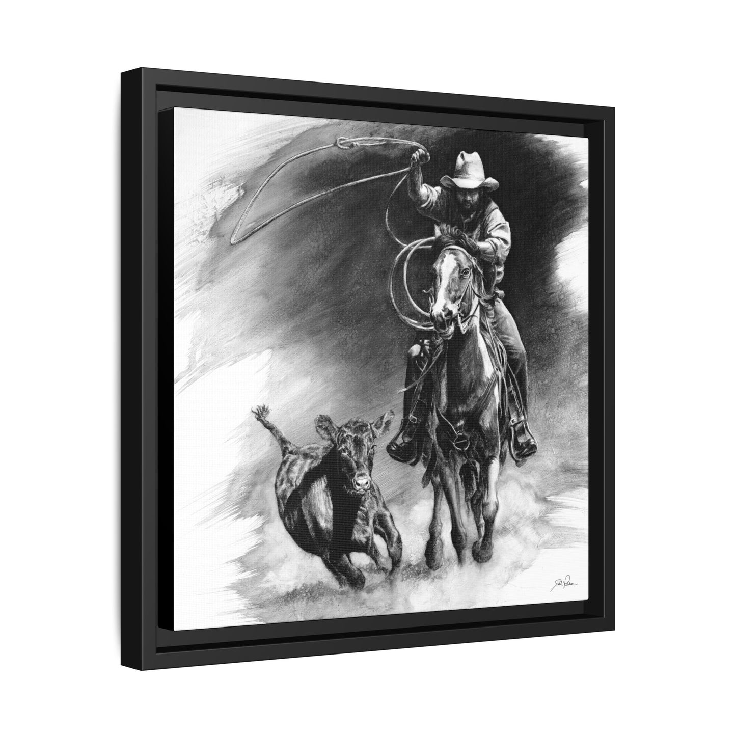 "Calf Roping" Framed Canvas